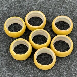 Mustard Yellow Ceramic Napkin Rings Set of 7 Artisan Glazed Stoneware